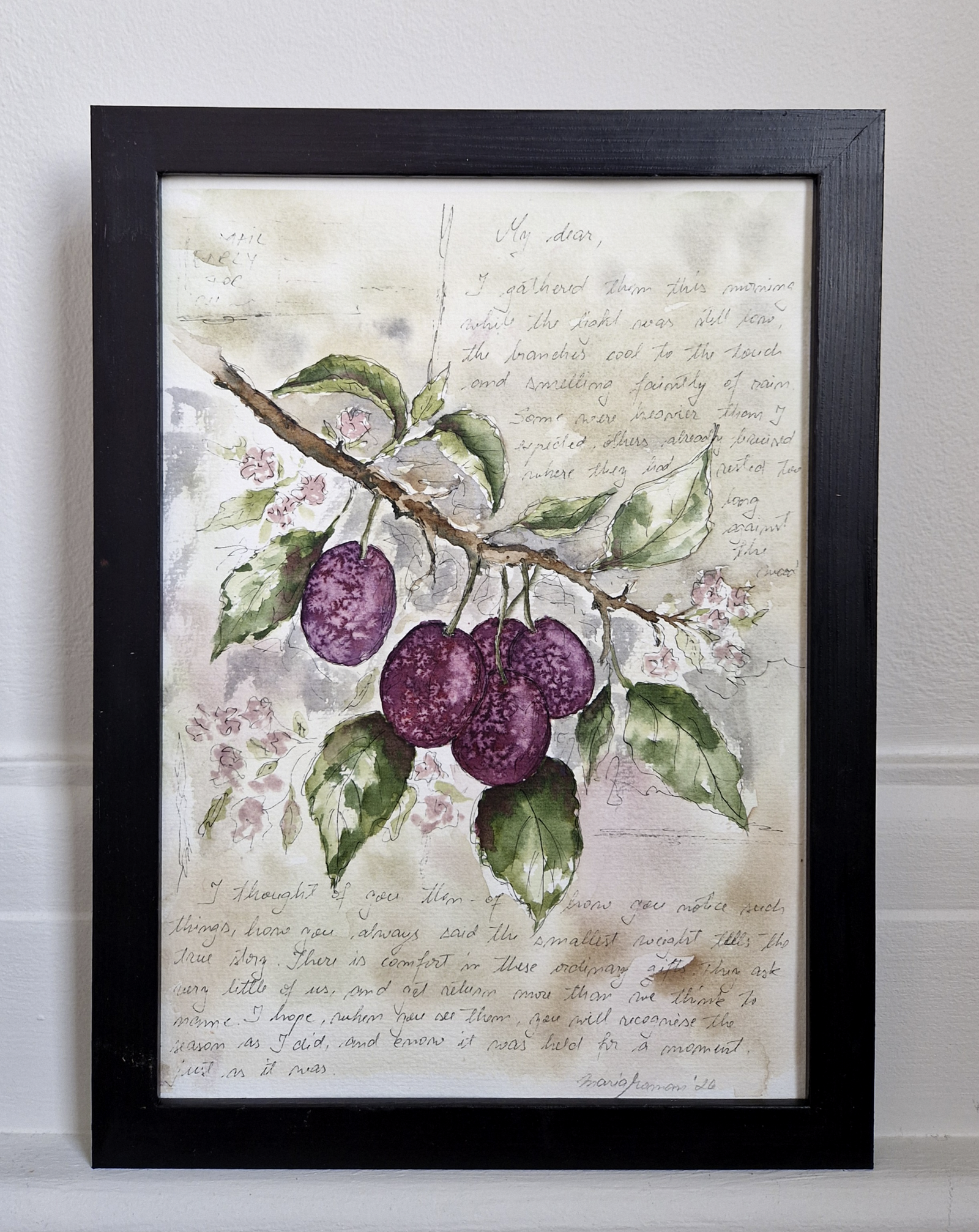 botanical cottagecore english garden A4 original hand painted watercolour wall art uk artist